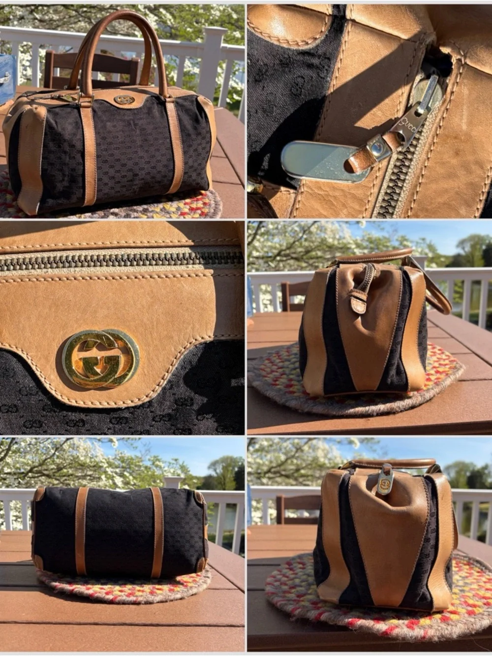 Vintage Gucci Micro GG Canvas Boston Bag Size 28 Black Tan Made in Italy - Picture 16 of 17